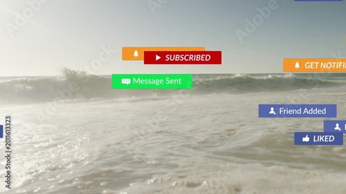 Social badges popping on cursor hover, multiplying across waves, then fading away, showing interest