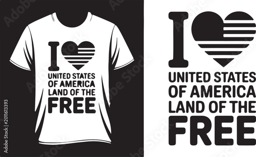 I Love USA Land of the Free T-shirt Design i love usa