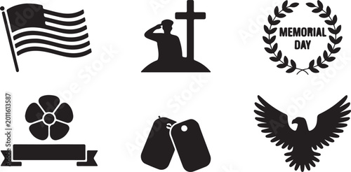 Memorial Day Icons American Flag Soldier Cross Laurel Wreath