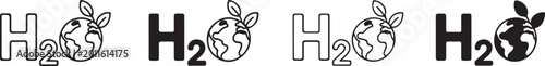 H2 O Earth Leaf Icons Set Keywords: H2 O, water, earth, globe, planet, leaf, sprout, growth
