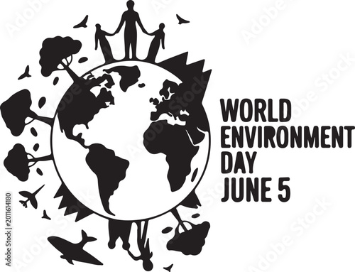 World Environment Day Earth with People and Nature Elements Keywords: World Environment Day, June