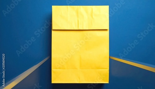 Yellow Refrigerator in Blue Room Interior.