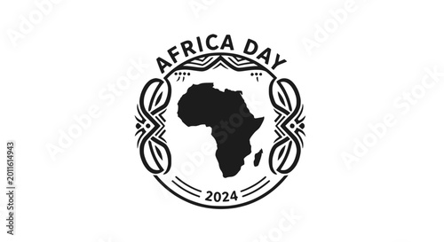 Africa Day 2024 Logo with Map Silhouette and Tribal Ornaments