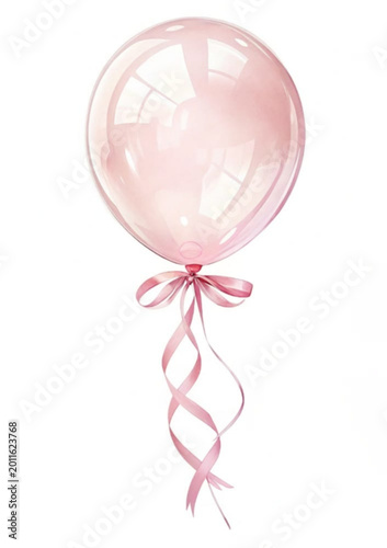 Realistic Pink Balloon with Silk Ribbon and Bow