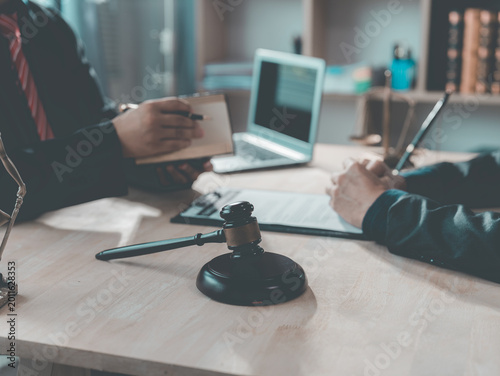 Court hammer, legal advice, client meetings, litigation, contracts, judges, legal services, business, courtroom, law firm, concept of justice.