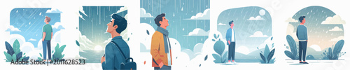 Obraz na plátně vector of man watch sky while rain