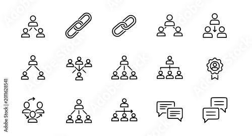 Canvastavla Collection of 14 line icons depicting various aspects of teamwork communication