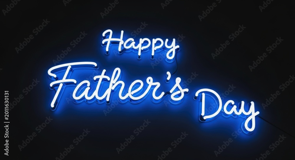 Fototapeta premium Glowing neon blue father’s day greeting message