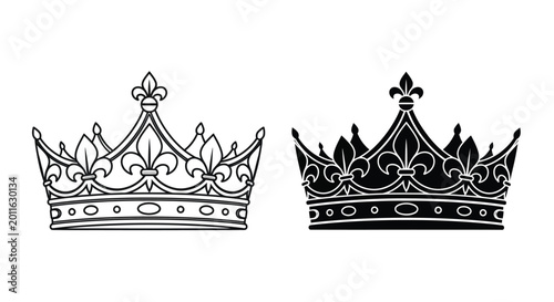 Fotografía Outline and filled black crown icons, symbolizing royalty, power, leadership and luxury, perfect for regal themes and prestige branding