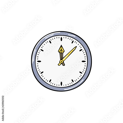 Hand drawn clock face showing almost one o'clock with minute and hour hands