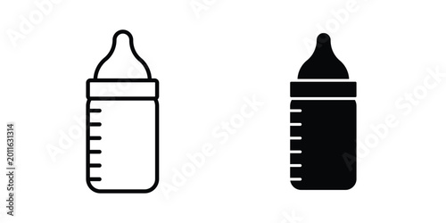 Canvastavla Baby milk bottle icon set. Black vector symbols