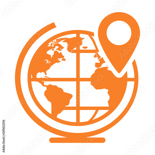 World map with location pin travel destination flat design vector