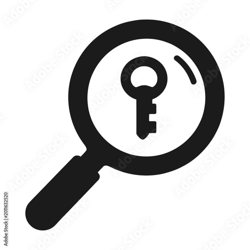 Magnifying glass finding key security concept flat design vector