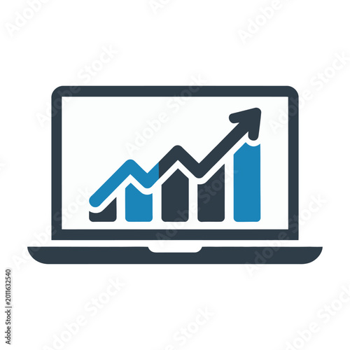Business growth and success concept with rising chart on laptop screen flat design vector