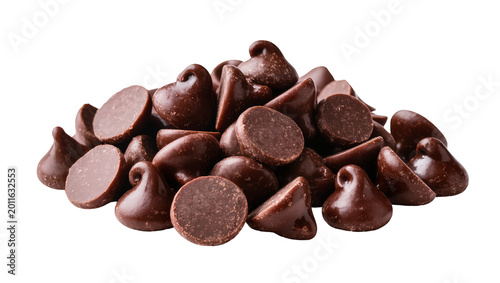 Tableau sur toile Pile of Dark Chocolate Chips Sweet Dessert Ingredient