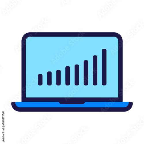 Laptop with rising growth chart on screen flat design vector