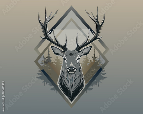 Tableau sur toile Stylized deer illustration with antlers and geometric frame