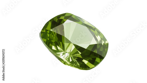 Obraz na płótnie Green peridot gemstone with faceted cuts, isolated on transparent background