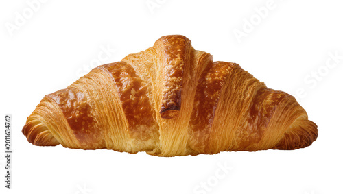 Tableau sur toile Golden flaky baked croissant pastry with visible layers