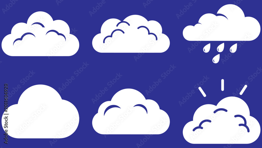 Obraz premium White cloud shapes on blue background for weather forecast icons