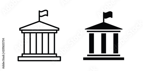 Quadro su tela City hall building icon set. Black vector symbols