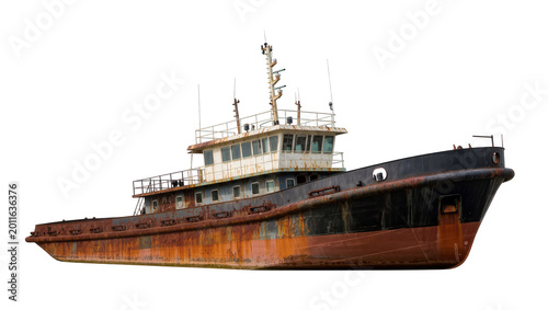 Photos Weathered rusty old tugboat with superstructure and antennas