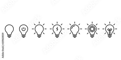 Φωτογραφία Light bulb icon set, innovation and solution symbols, visualization creative thi