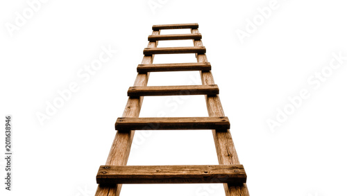 Tableau sur toile Rustic wooden ladder with weathered planks, isolated on transparent background