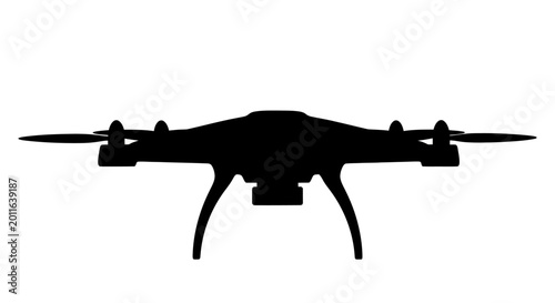 Foto Silhouette of a drone with propellers and camera, isolated on white
