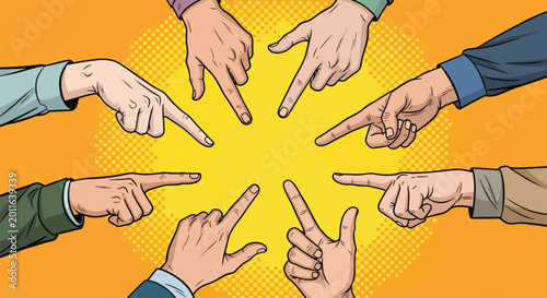 Photos Many fingers pointing towards the center symbolizing blame or accusation