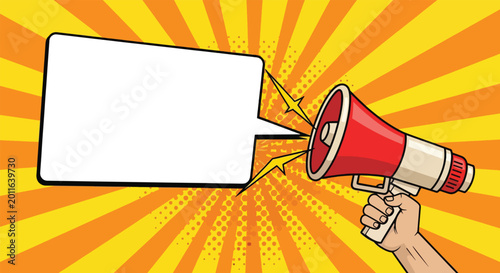 Tableau sur toile Retro Megaphone Announcing Message with Speech Bubble.