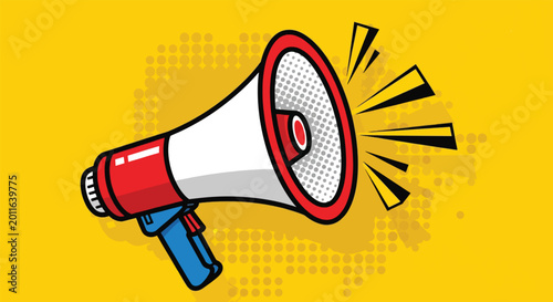 Tableau sur toile Retro Megaphone Illustration with Sound Waves on Yellow Background 1