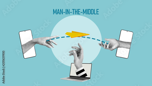 Fotografía Man in the Middle MITM attack, intercepted communication between users, cybersec
