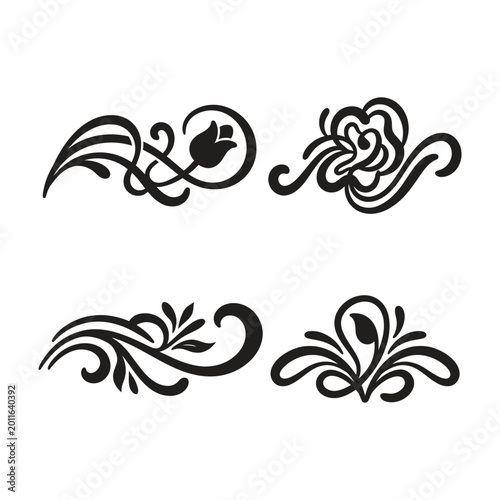 calligraphic swirl flourish decorative element set