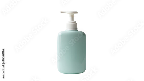 Konstfotografi Pale blue plastic bottle dispenser with white pump top