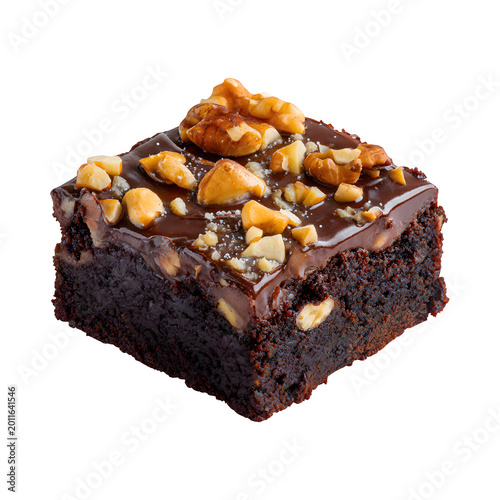 Chocolate brownie with walnuts isolated on transparent background