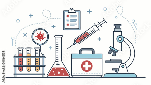 Schilderij op canvas Medical laboratory equipment and tools.