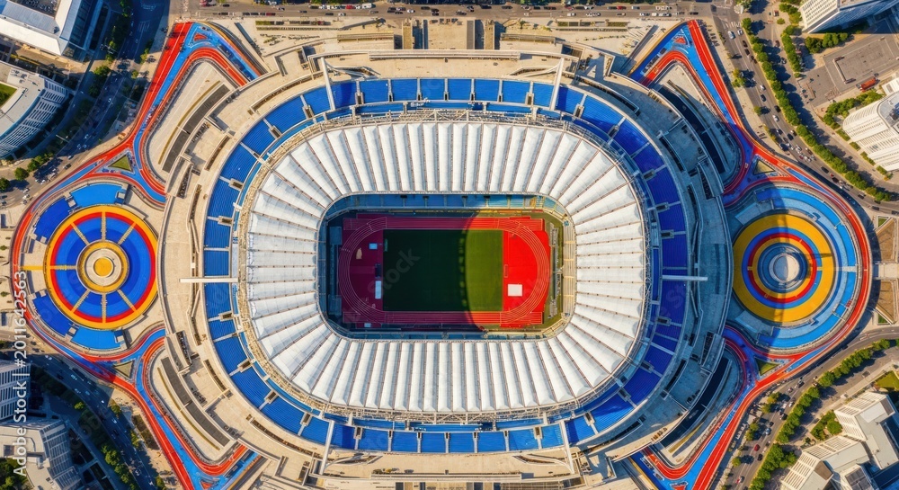 Obraz premium Aerial view of large modern stadium.
