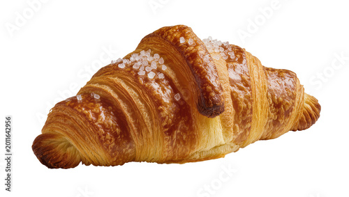 Bild auf Leinwand Sugared golden croissant pastry with flaky layers and sprinkled crystals