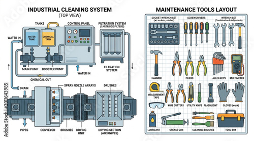 Quadro su tela Industrial Cleaning System and Maintenance Tools Layout Diagrams.