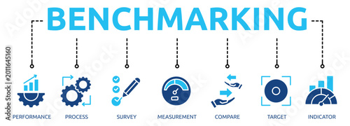 Foto benchmarking glyph banner icon of performance, process, survey, measurement, com