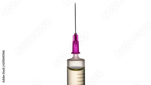 Tableau sur toile Medical syringe with purple cap and sharp needle, isolated on transparent backgr