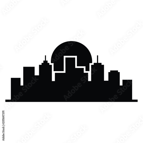 Cityscape Skyline Silhouette Vector Icon at Sunset for Urban Life and Modern Environment Design