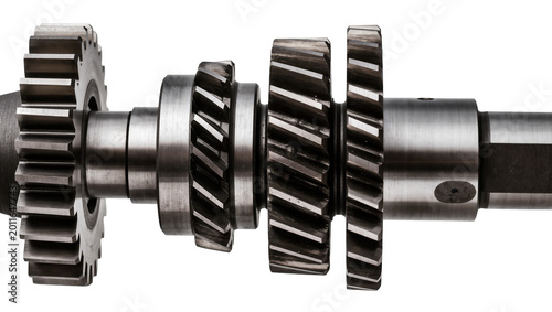 Fényképezés Metal gears and shaft assembly, isolated on transparent background