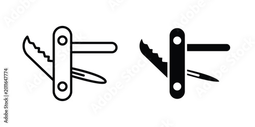 Foto Pocket knife icon set. Black vector symbols