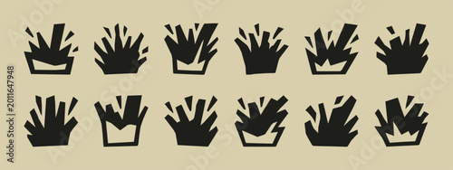 Fotografie Set of hand-drawn black comic explosion and blast effect icons on a neutral back