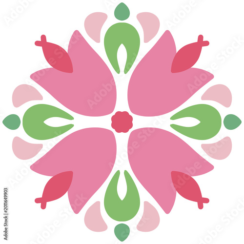 Pink botanical folk ornament illustration