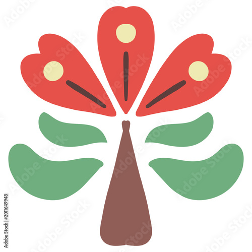 Red floral folk tree illustration