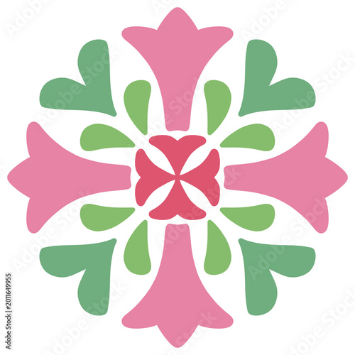 Pink green folk flower ornament illustration