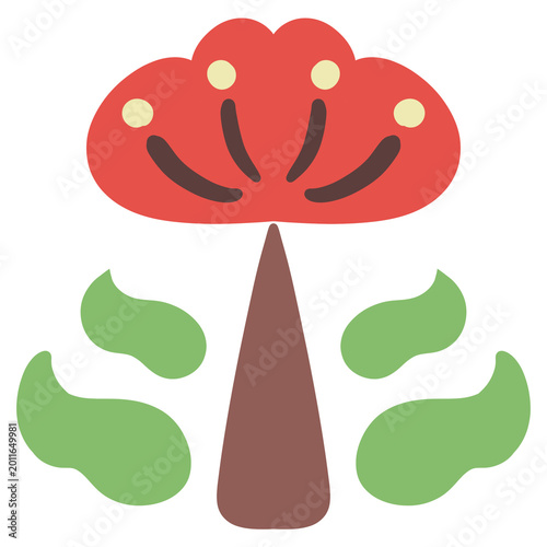 Red folk flower tree illustration